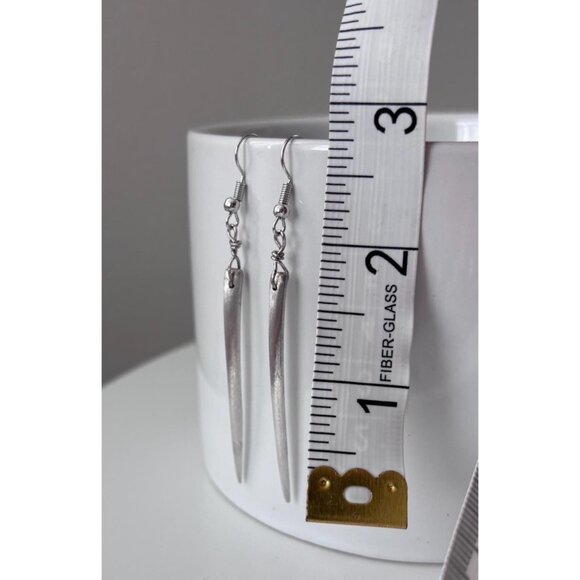 Up-cycled antique silverware earrings spike dangle drop fork tines jewelry - Picture 3 of 3